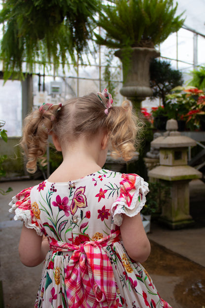 Wildflower Garden Dress – Floral Print Vintage Inspired Boutique Girls Dress | Pearl Button Heirloom Style Classic Girls Dress