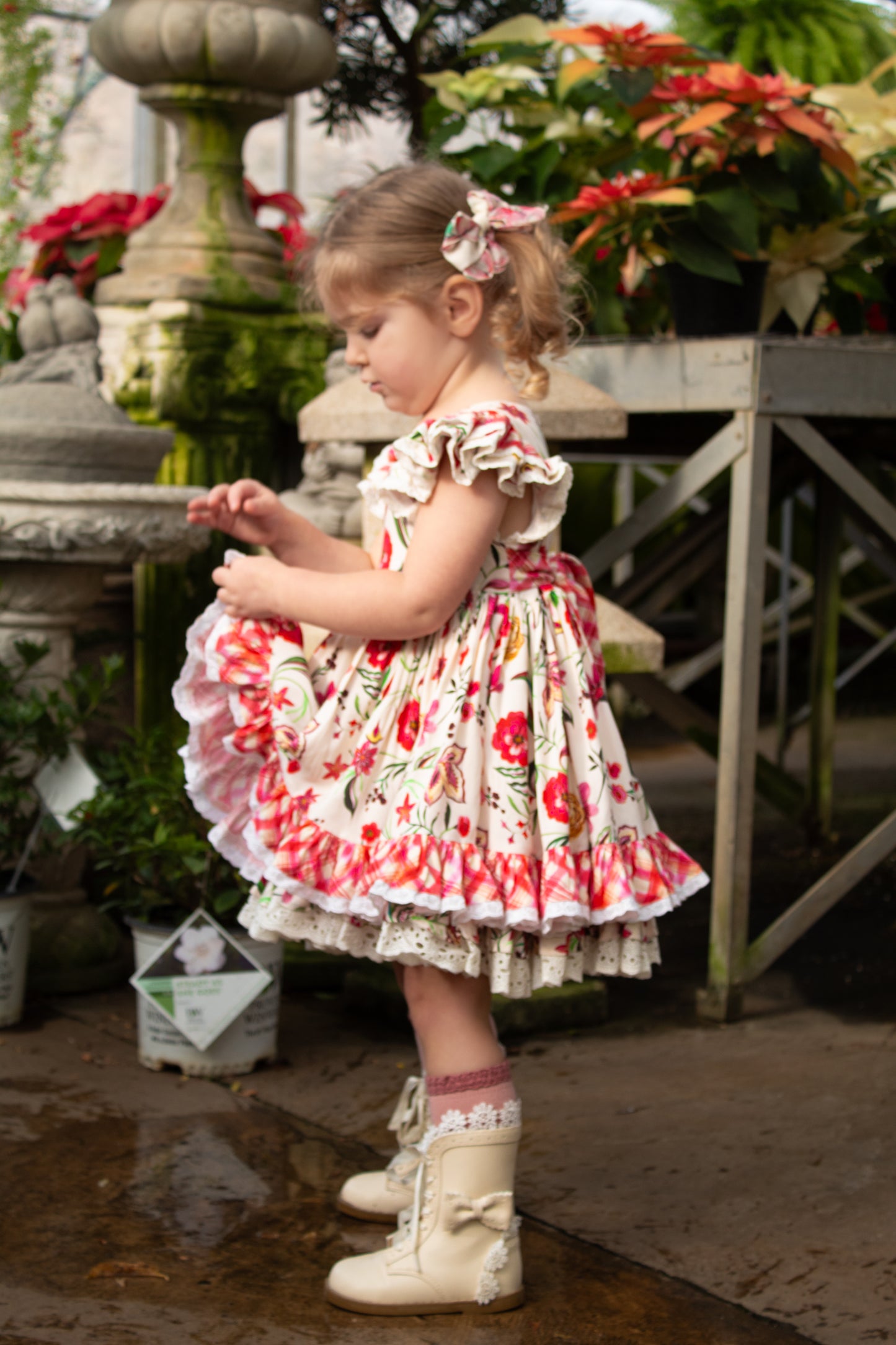 Wildflower Garden Dress – Floral Print Vintage Inspired Boutique Girls Dress | Pearl Button Heirloom Style Classic Girls Dress