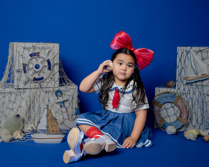 Seaside Skort & Top Set – Hand Embroidered Cotton Linen Boutique Girls Set | Nautical Pleated Skort Heirloom Style