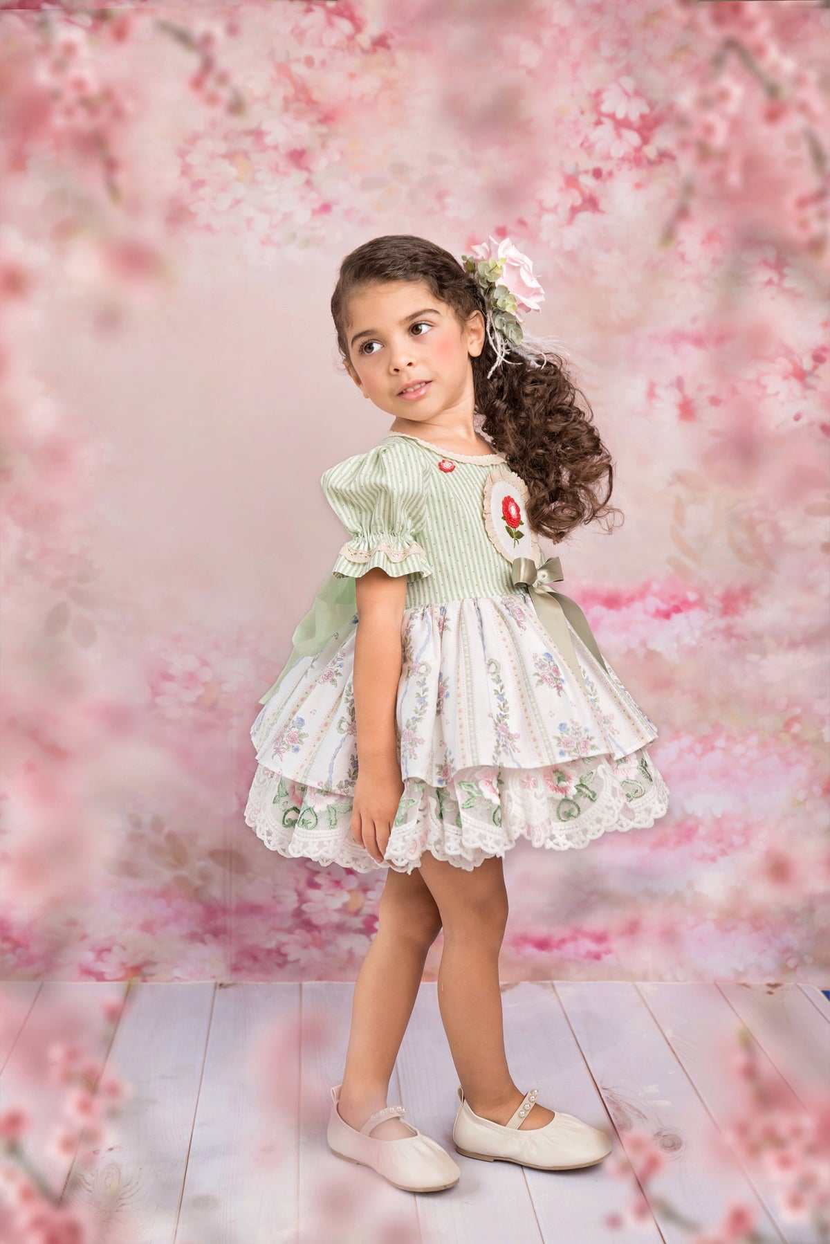 La Rose Verte Dress – Hand Embroidered Vintage Inspired Cotton Boutique Girls Dress | Lace Organza Heirloom Style