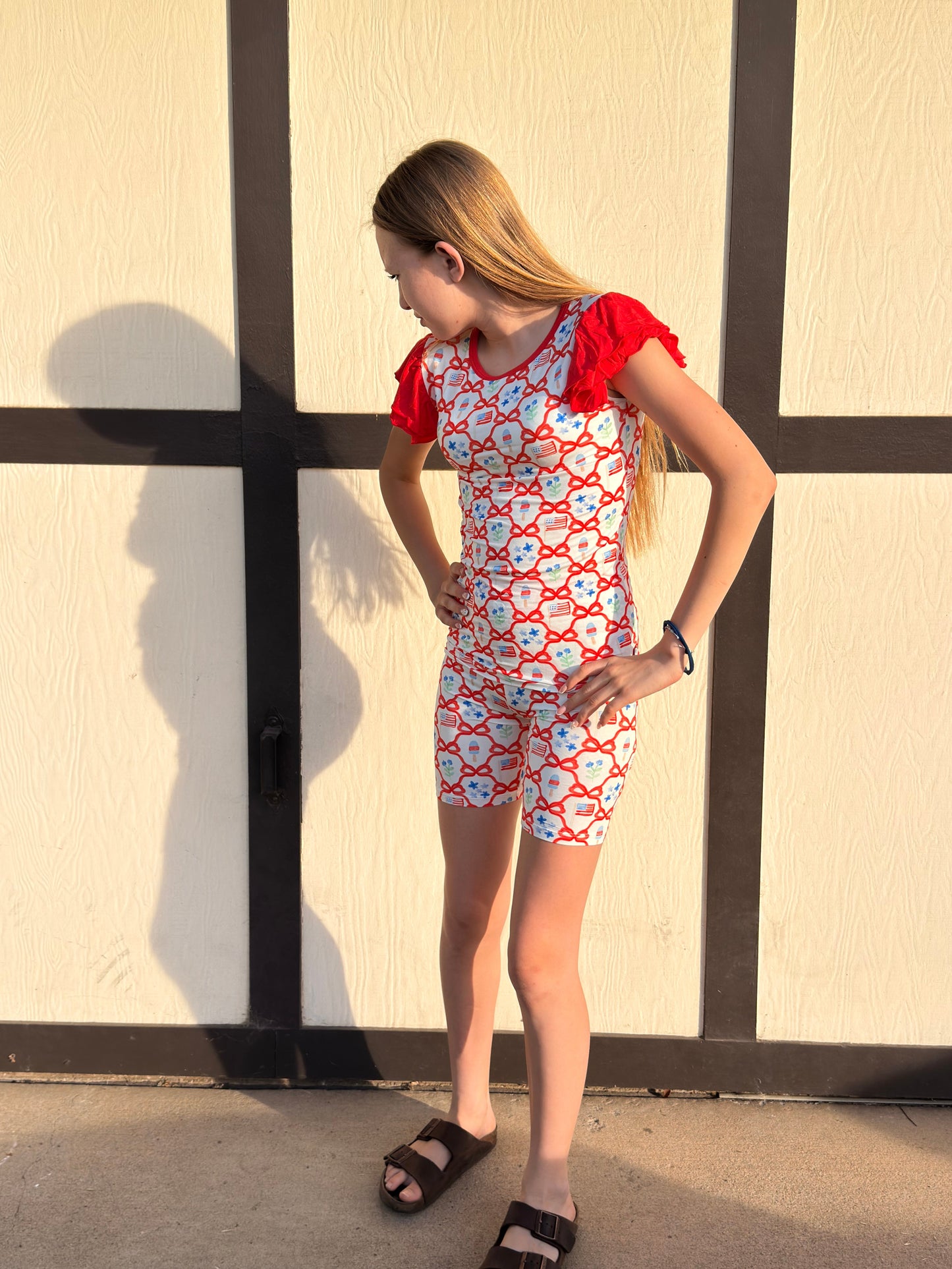 Sweet Freedom Girls Bamboo Shorts Pajama Set | 4th of July