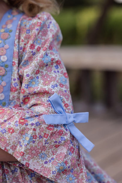 Forget Me Not Dress – Hand-Embroidered Heirloom Girls Dress | Floral Vintage Boutique Twirl Dress with Bloomers