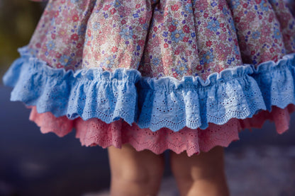 Forget Me Not Dress – Hand-Embroidered Heirloom Girls Dress | Floral Vintage Boutique Twirl Dress with Bloomers