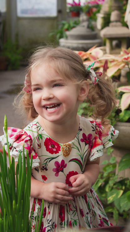 Wildflower Garden Dress – Floral Print Vintage Inspired Boutique Girls Dress | Pearl Button Heirloom Style Classic Girls Dress