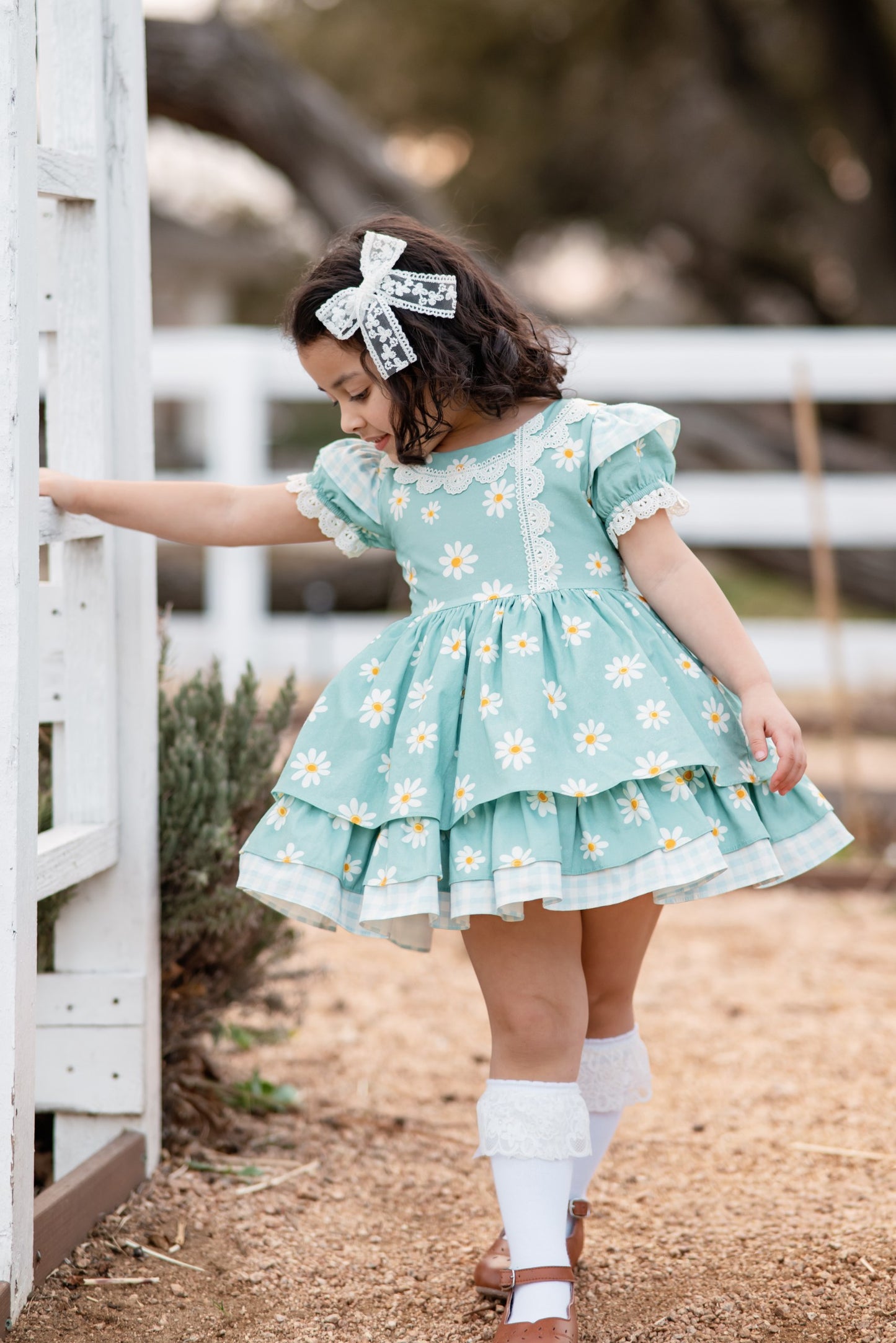 Daisy Afternoon Dress – Floral Print Vintage Inspired Cotton Boutique Girls Dress | Lace Ruffle Heirloom Style