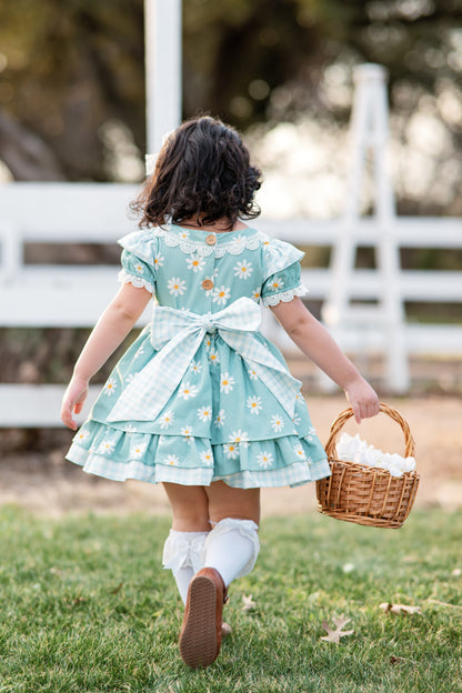 Daisy Afternoon Dress – Floral Print Vintage Inspired Cotton Boutique Girls Dress | Lace Ruffle Heirloom Style