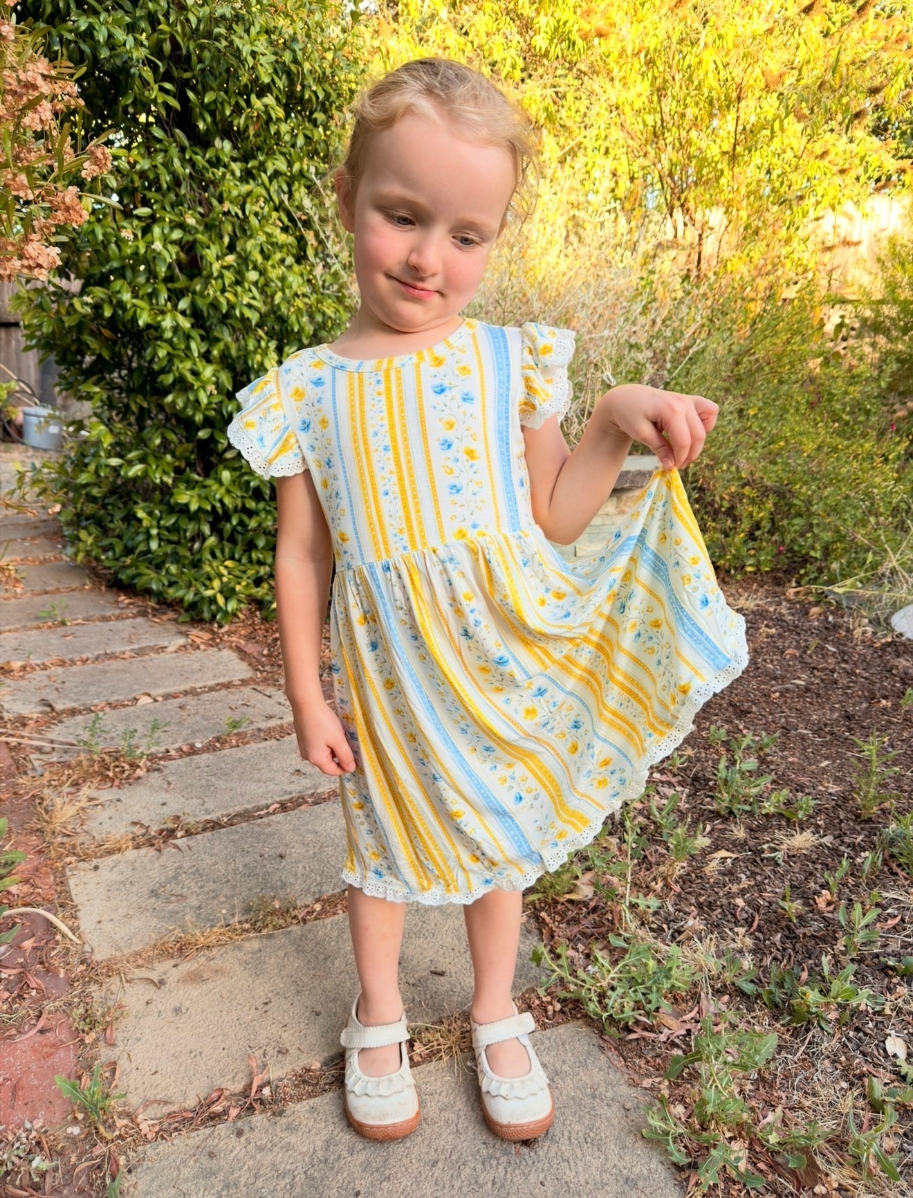 Sunshine & Daisies Girls Bamboo Dress | Yellow Floral